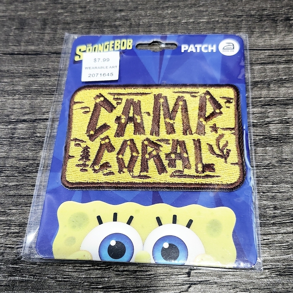 CAMP CORAL SIGN  Embroidered 2"x 3" Iron On Patch SPONGEBOB SQUAREPANTS MOVIE